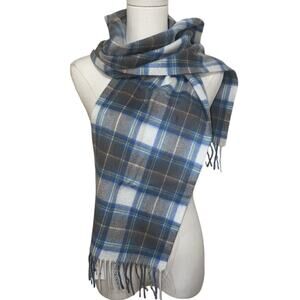 Lona Scott 100% Cashmere Scottish Blue Gray Tartan Scarf NWT